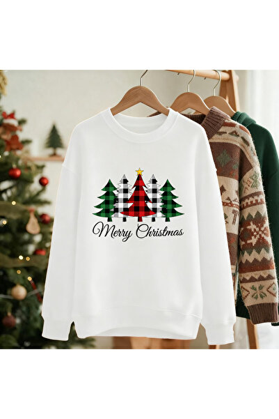 NOISSEY تي شيرت Happy Christmas Star Grid Tree مطبوع برقبة دائرية أساسي فضفاض...