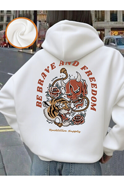 NOISSEY Be Brave and Be Free cu imprimeu cu glugă Topuri de iarnă pentru feme...