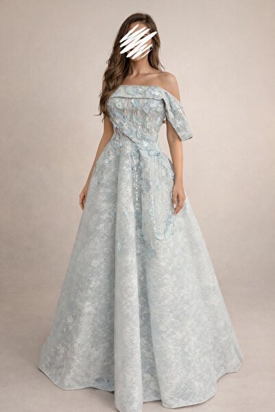 TOP BERLANTY The luxurious "Nebula" dress - in an icy sky blue color