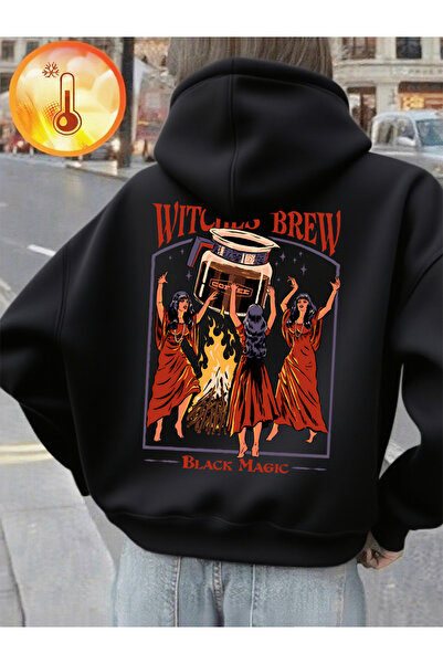 NOISSEY Witches Brew Coffee مطبوع بغطاء رأس بلوزات بسيطة للنساء C بجيوب بلوفر...