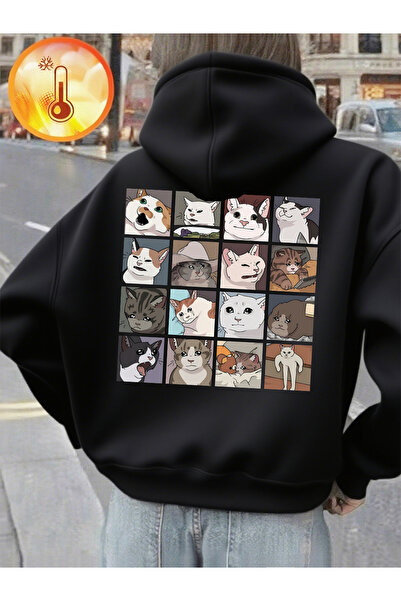 NOISSEY Meme Cats 2.0 Cartoon cu imprimeu cu glugă Topuri Femei Toamna polar ...