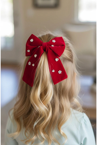 chipiques Zircon Stone Embellished Red K Velvet Bow Automatic Clip – Sparklin...