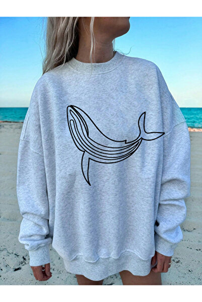 NOISSEY تي شيرت مطبوع عليه الحوت المقوس للنساء لشتاء صوف الفليس هوديز دافئ بر...