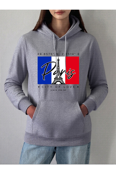 NOISSEY هوديز مطبوع عليها مدينة باريس للنساء لخريف وشتاء صوف الفليس سترات داف...