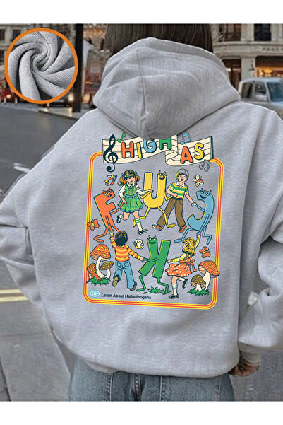 NOISSEY Happy Children Printed Hooded Tops Winter for Women P Fleece Warm Pul...