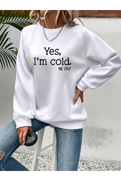 NOISSEY نعم، أنا من Cool Letter مطبوع تيشيرتات نسائية بأكمام طويلة وياقة دائر...