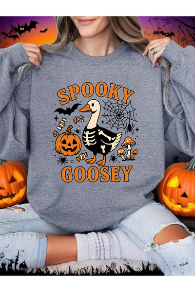 NOISSEY تي شيرت للهالوين بطباعة Spooky Goosey بغطاء رأس lar Loose صوف الفليس ...