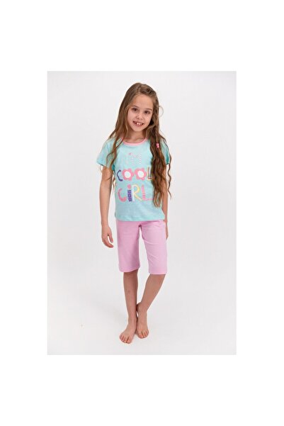 Arnetta Pijama fetițe bumbac, mânecă scurtă și pantaloni 3/4, imprimeu Cool G...