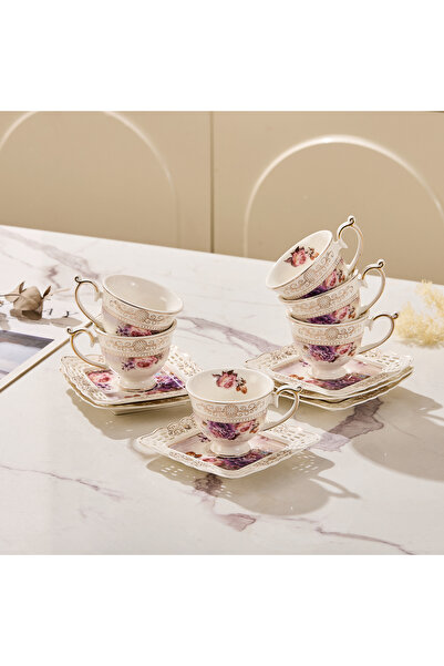 Malooki Set 6 cești espresso cu 6 farfurioare porțelan 90 ml – cești cafea mo...