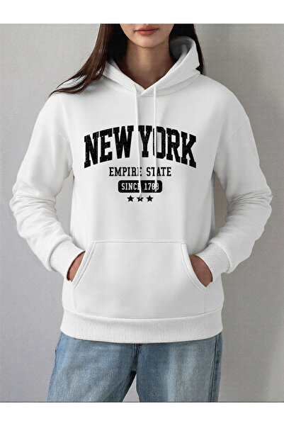 NOISSEY نيويورك إمباير ستيت منذ عام بغطاء رأس تيشيرت نسائي شتوي صوف الفليس قط...