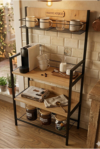HomeSide Kahve Köşesi Mutfak Düzenleyici Raf Mini Mutfak Bangosu Mikrodalga Rafı