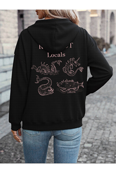 NOISSEY Honor Your Native Land με τύπωμα με κουκούλα Top Women Basics Άνετο φ...