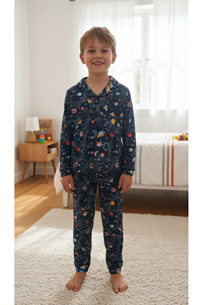 Arya Nisa Kids Boy's Buttoned Cotton Piece New Season Transitional Space Plan...