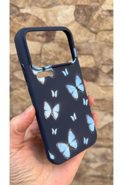 Vip Case Mi 17 Pro Max Compatible Blue Butterfly Patterned Silicone Shock-Absorbing Classic Protected Rubber Case