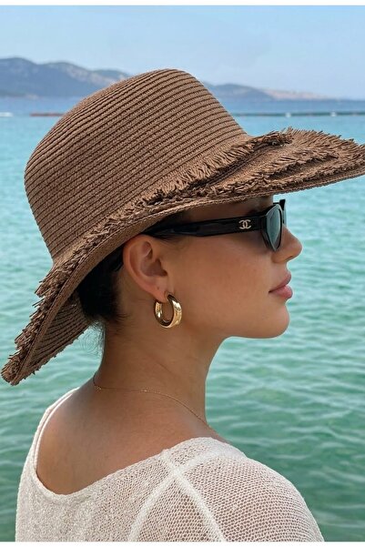LAGRANZE قبعة أفيلين فرينج – قبعة نسائية من القش ذات حافة عريضة