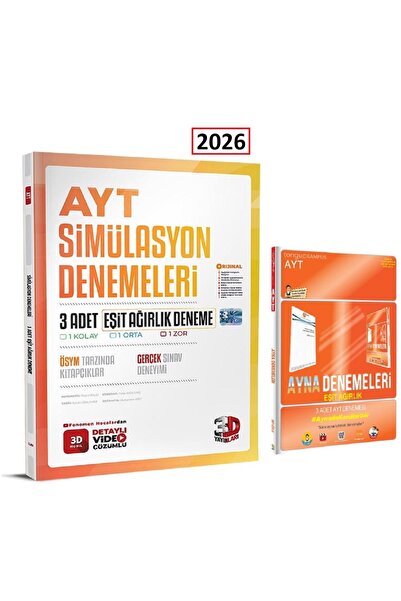 3D Yayınları AYT 3D Eşit Ağırlık 3'LÜ Simülasyon Deneme ve Ayna Denemeleri Eş...