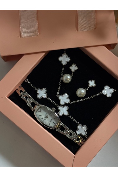 Mihristore Yonca Bileklik Kolye Küpe Saat Seti Yonca Kolye Set Broş Hediyeli ...