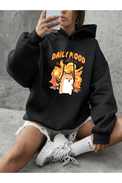 NOISSEY Daily Mood pisică cu imprimeu Hanorace Femei Iarnă polar Călduță cu g...