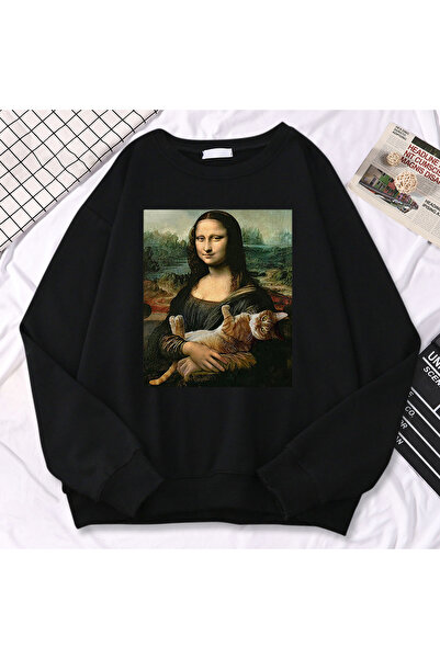 NOISSEY سترة نسائية بسيطة من تريند برس، طباعة صورة المشهورة الموناليزا تثبيت ...