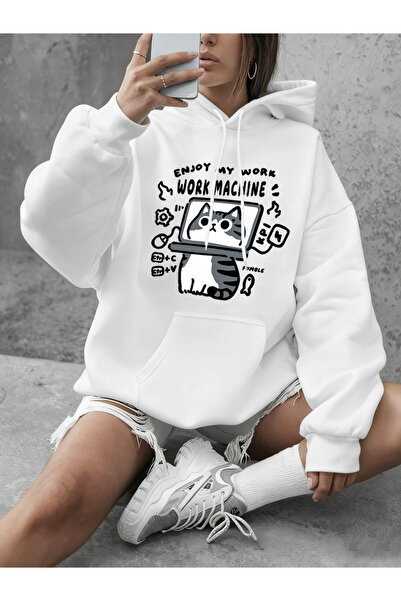 NOISSEY استمتع بعملكِ مع تي شيرتات My Work Is Enjoying My Cat B مطبوع للسيدات...