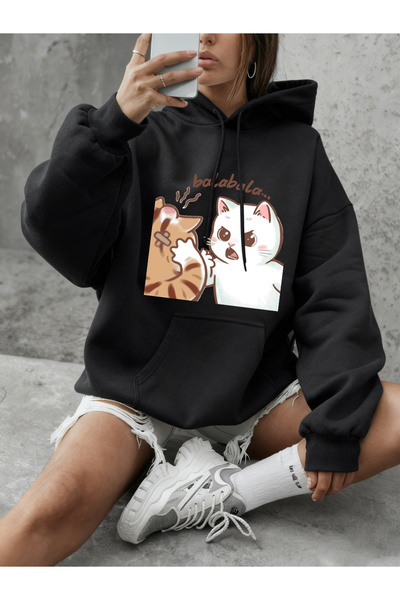 NOISSEY Fun Two K pisică Fighting B cu imprimeu K cu glugă Top pentru femei I...