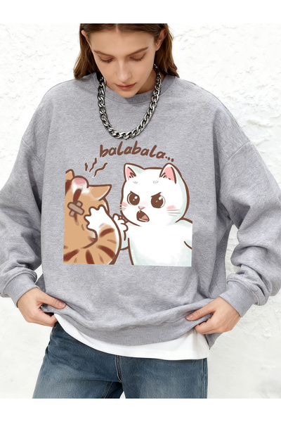 NOISSEY سويت شيرت Fun Two Cats Fighting B مطبوع للسيدات للخريف فضفاض J بنطال ...