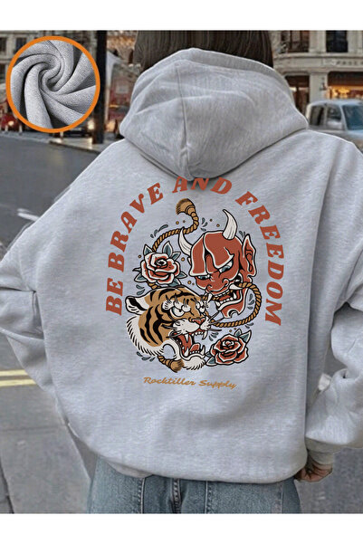 NOISSEY Be Brave and Be Free cu imprimeu cu glugă Topuri de iarnă pentru feme...