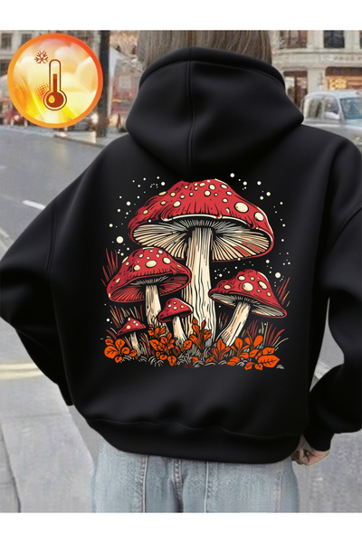 NOISSEY Red Mushroom Personality Prints cu glugă pentru femei Pulovere lejere...
