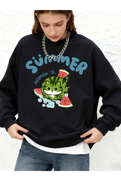 NOISSEY Watermelon Cat με τύπωμα με κουκούλα Μπλούζες Γυναικείες Χειμερινές Ζ...