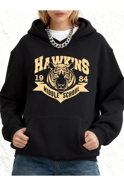 NOISSEY Hawkins Middle School cu imprimeu cu glugă Topuri bumbac piese Pulove...