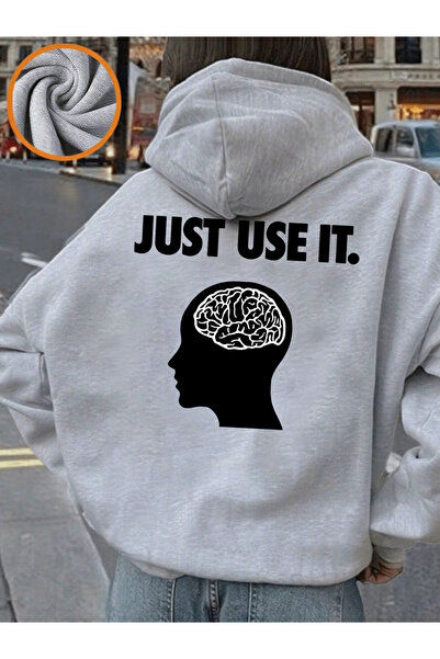 NOISSEY Brain Just Use It με τύπωμα με κουκούλα Άνετα φαρδιά πουλόβερ για γυν...