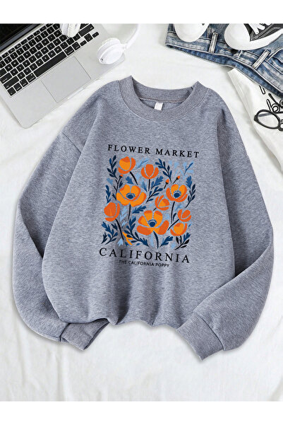 NOISSEY تي شيرت نسائي مطبوع عليه Yellow Flowers Market California، هودي رياضي...