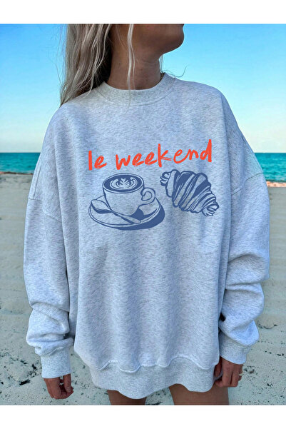 NOISSEY Tricou cu imprimeu Weekend Coffee Bread pentru femei Crewneck Basics ...