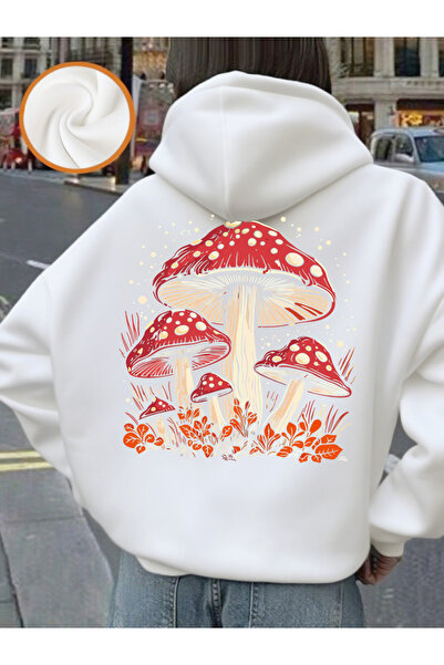 NOISSEY Red Mushroom Personality Prints cu glugă pentru femei Pulovere lejere...