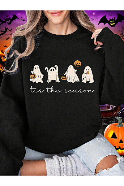 NOISSEY تي شيرت نسائي للهالوين Tis The Season Ghost مطبوع بغطاء رأس سويت شيرت...