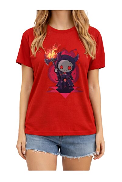 LOTS MODA Ženska majica Demon Lik Grafička Štampano Crvena T-shirt 100% pamuk...