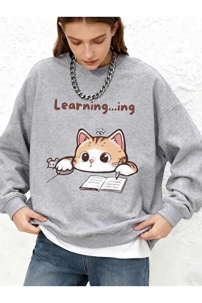 NOISSEY Tembel Working Cat Creative με τύπωμα Γυναικείο φούτερ Φθινοπωρινό με...