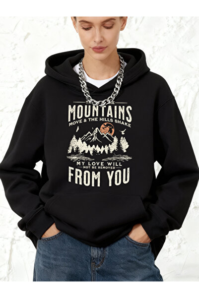 NOISSEY Dağlar Batan Sun Prints cu glugă în bumbac Hanorac de damă cu buzunar...