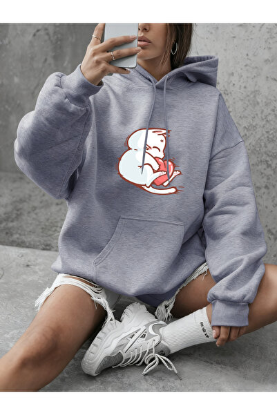 NOISSEY سترة رياضية نسائية من Red Heart Cat مطبوع فضفاضة غير رسمية بغطاء رأس ...