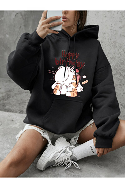 NOISSEY Cats Celebrate a Happy Birthday Printed Sweatshirt Women's Casual Loo...