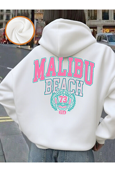 NOISSEY Malibu Beach Print με κουκούλα Χειμώνας Φλις Ζεστά φούτερ Βασικά πουλ...