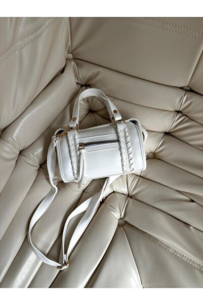 minebag Knitted and Pendant Detailed Jimmy Women's Crossbody Bag White