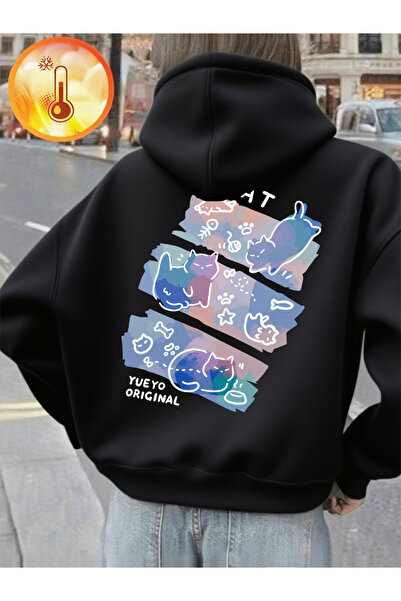 NOISSEY سترة نسائية مريحة وفضفاضة بطبعات عصرية ملونة بثلاثة قطع بغطاء رأس للش...