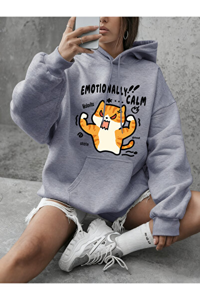 NOISSEY تي شيرت نسائي مطبوع عليه قطط هادئة عاطفياً لشتاء صوف الفليس دافئ بغطا...