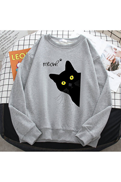 NOISSEY Hanorac de iarnă Harajuku pentru femei Meow Black pisică Hanorac cu i...