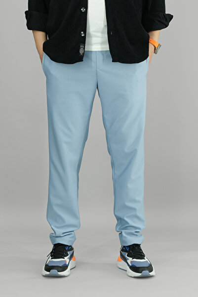 Souris Men's Ice Blue Relaxed Fit Stretch Fabric Sports Pants Drawstring Wais...