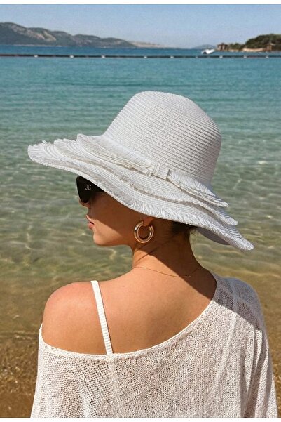 LAGRANZE قبعة أفيلين فرينج – قبعة نسائية من القش ذات حافة عريضة