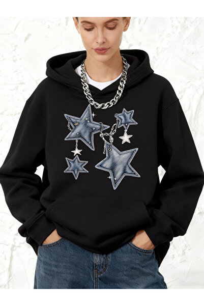 NOISSEY Πεντάγραμμο και στάμπα αλυσίδας με κουκούλα lar Βαμβάκι γυναικείο χει...