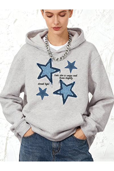 NOISSEY سترة نسائية شتوية فضفاضة مقلدة D دنيم Yıldız B مطبوع K بغطاء رأس P قط...