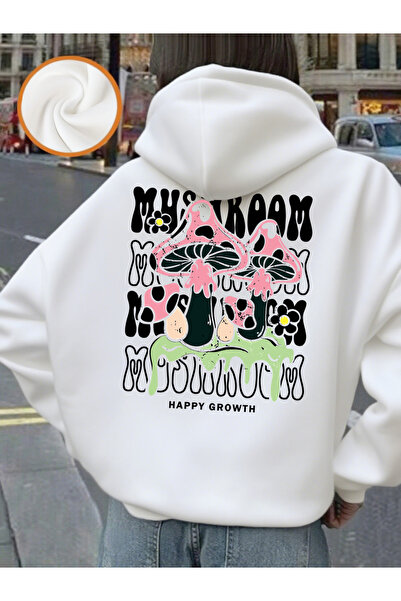 NOISSEY هودي نسائي مطبوع عليه حروف على شكل فطر إبداعي لشتاء صوف الفليس سترة د...